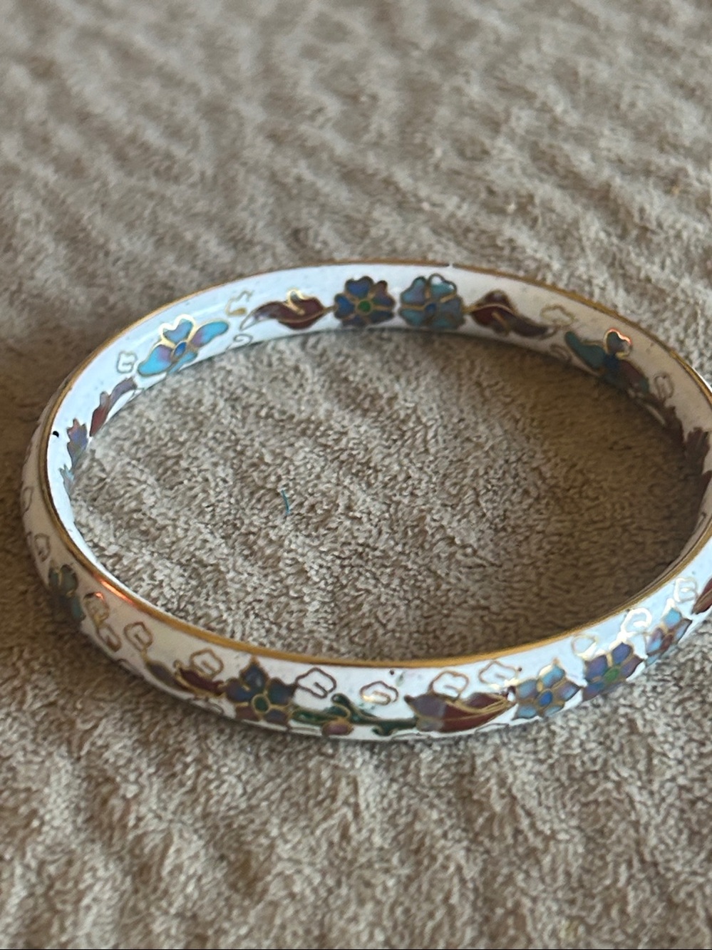 Enamel Floral White and Blue Bangle Bracelet